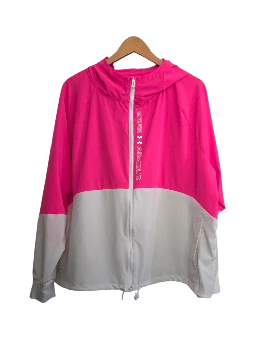 Under Armour Pink and White Colorblock Lightweight Hooded Jacket